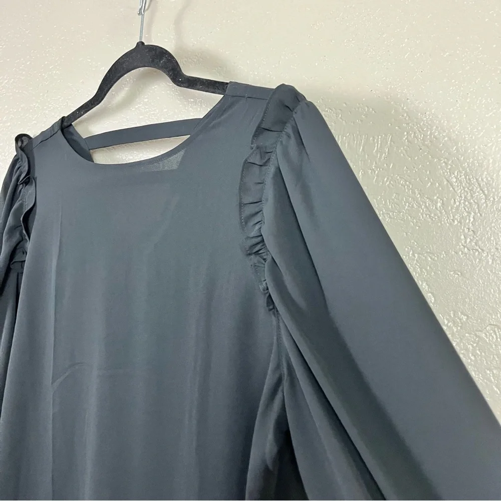 Loft Black Ruffle Puff Long‎ Sleeve Blouse Size Large Petite